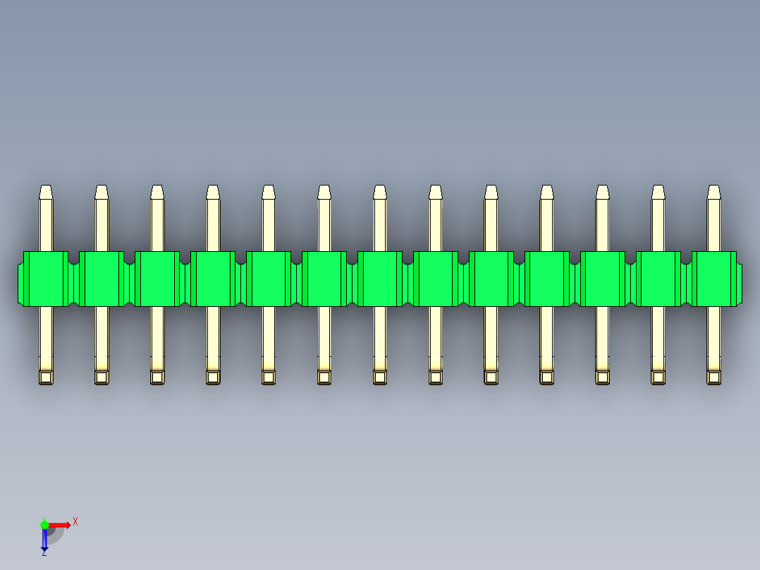 彩色公排针 100mil 2.54mm 系列-DS1022_green_13p_100mil_TypeU_rev1.0俯视图