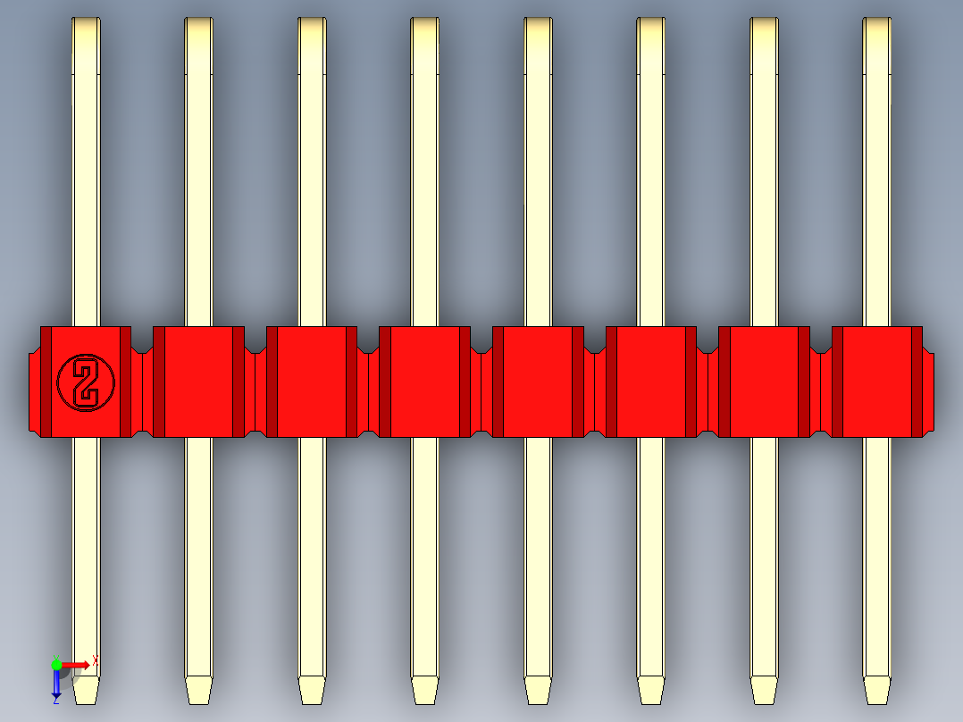 彩色公排针 100mil 2.54mm 系列-DS1022_red_3x08p_100mil_TypeD_rev1.0俯视图