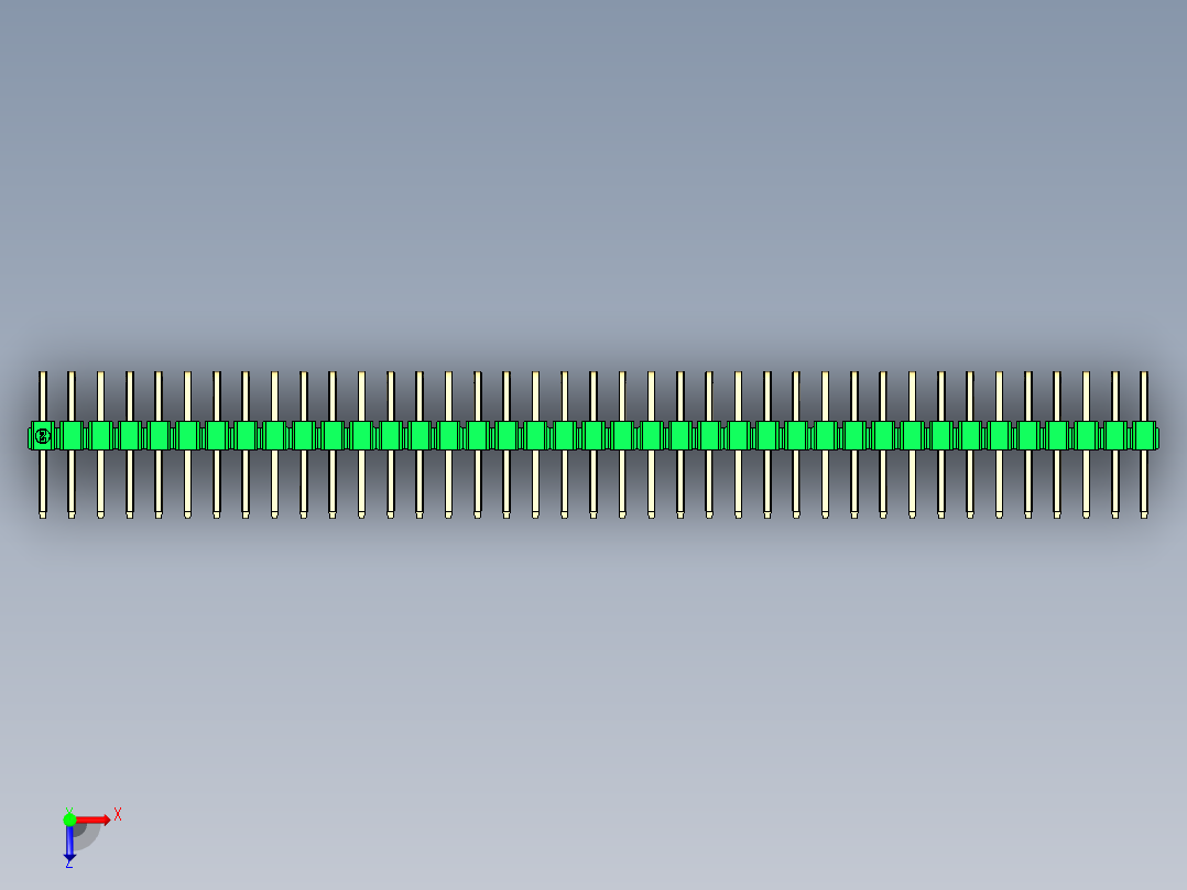 彩色公排针 100mil 2.54mm 系列-DS1022_green_2x39p_100mil_TypeD_rev1.0俯视图