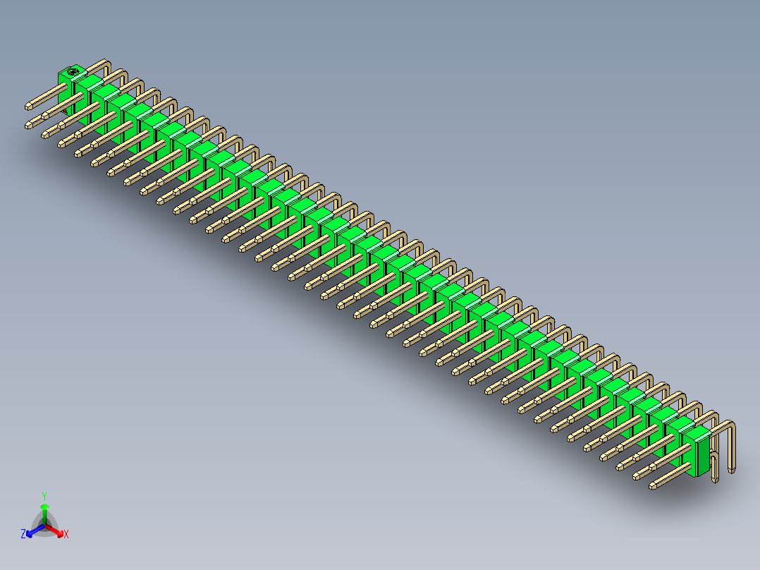 彩色公排针 100mil 2.54mm 系列-DS1022_green_2x39p_100mil_TypeD_rev1.0正等轴测图