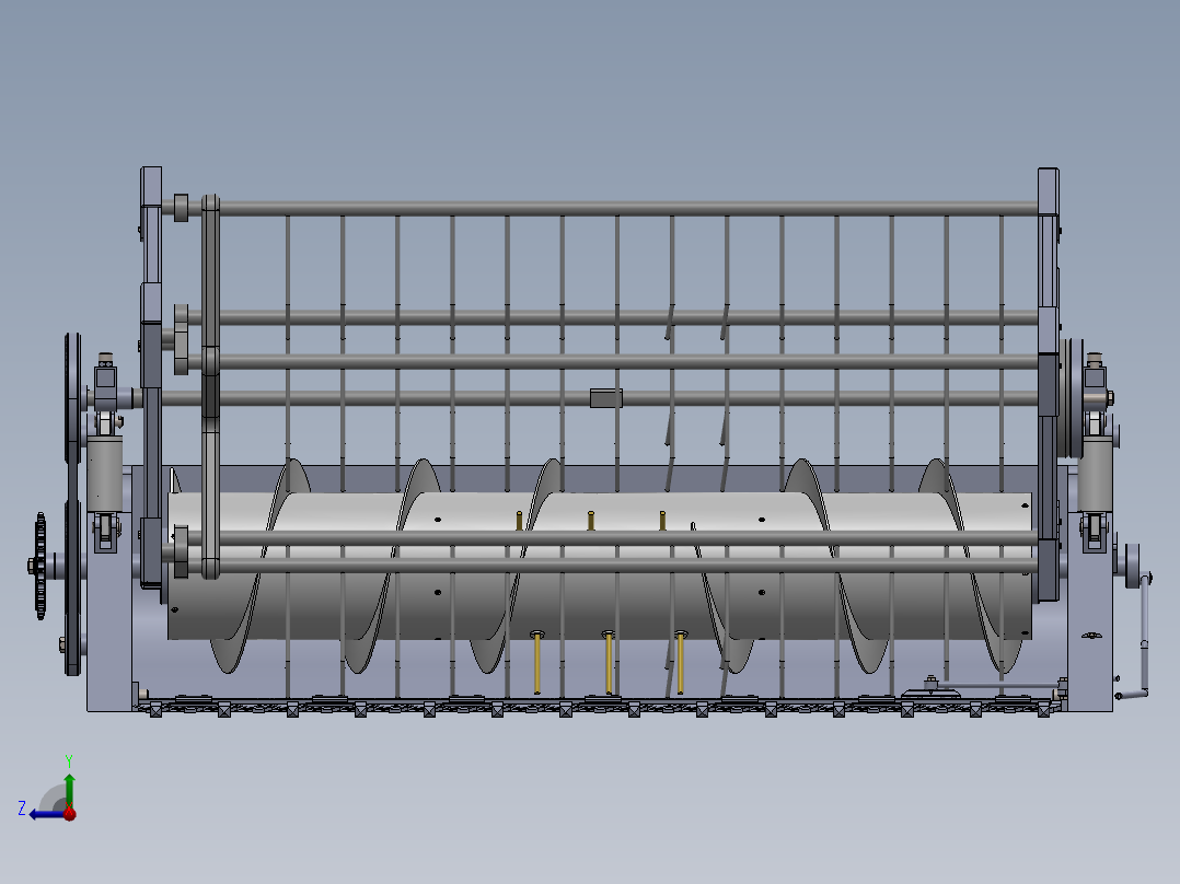 收割机割台装配SW三维图+CAD图纸右视图