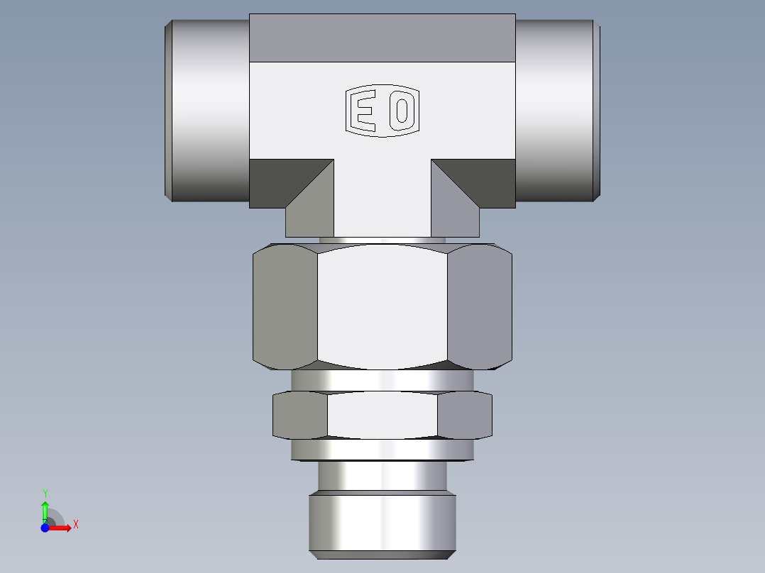 卡套式工业通用硬管接头EO_Assembled_adjustable_standpipe_branch_tee_EVT18LROMD71前视图
