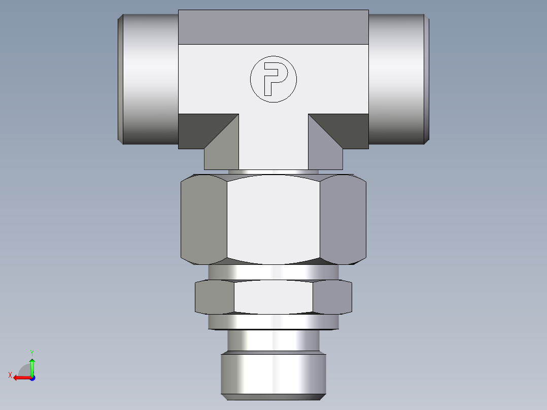 卡套式工业通用硬管接头EO_Assembled_adjustable_standpipe_branch_tee_EVT18LROMD71后视图