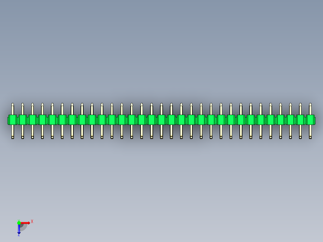彩色公排针 100mil 2.54mm 系列-DS1022_green_31p_100mil_TypeU_rev1.0俯视图