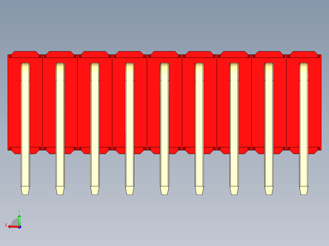 彩色公排针 100mil 2.54mm 系列-DS1022_red_3x09p_100mil_TypeD_rev1.0后视图