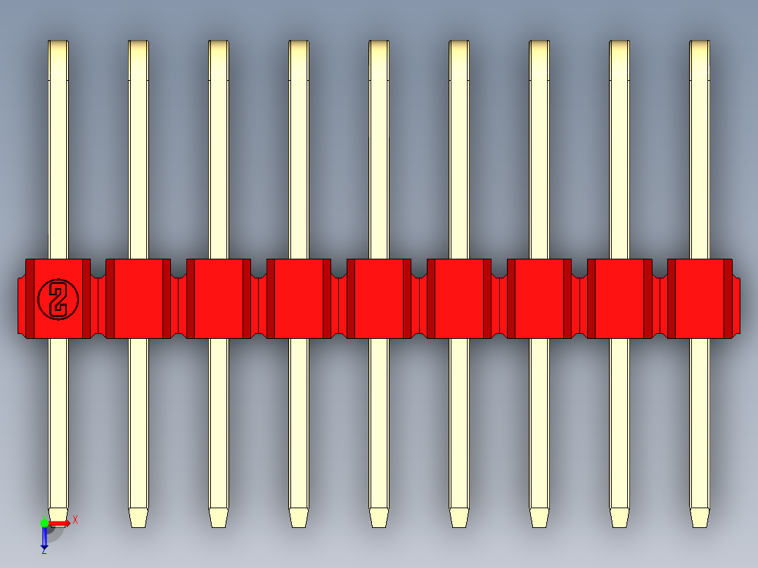 彩色公排针 100mil 2.54mm 系列-DS1022_red_3x09p_100mil_TypeD_rev1.0俯视图