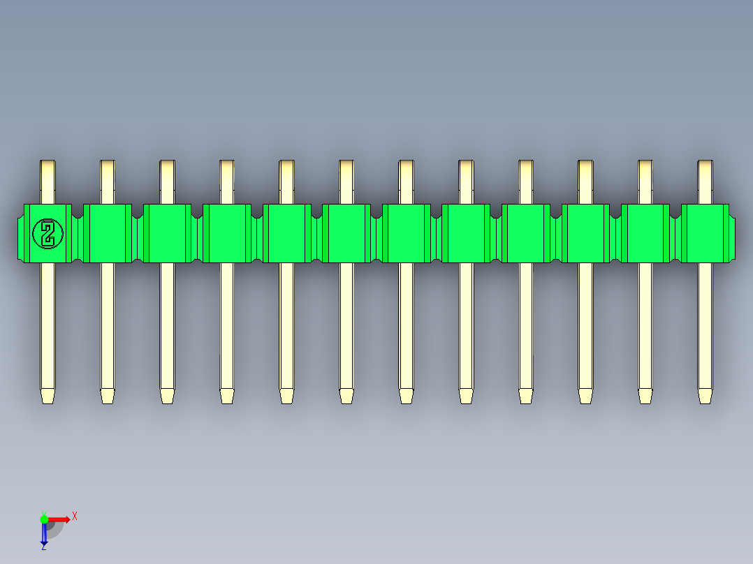 彩色公排针 100mil 2.54mm 系列-DS1022_green_1x12p_100mil_TypeD_rev1.0俯视图