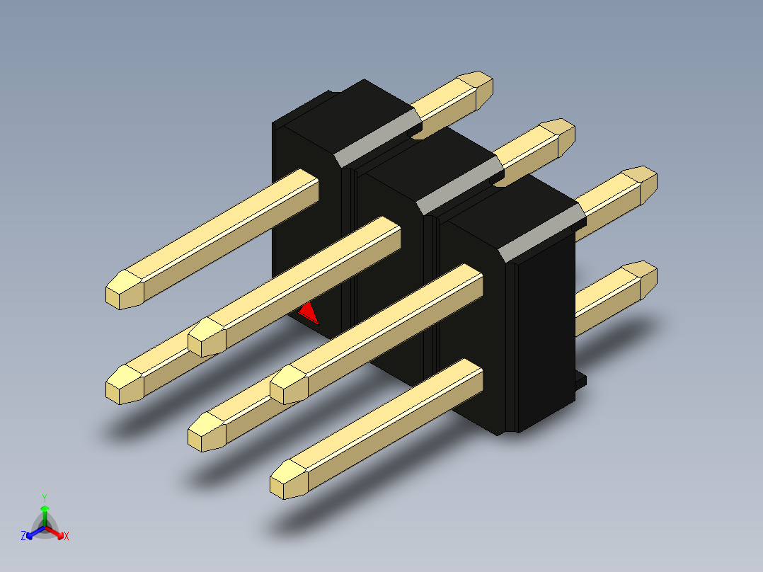 彩色公头100mil（2.54mm）系列-DS1021_black_2x03p_100mil_Type1_rev1.0正等轴测图