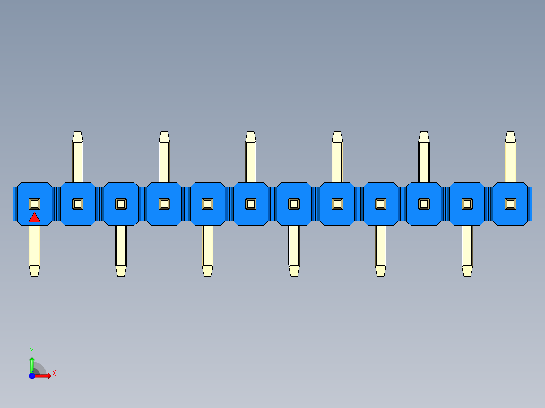 彩色公排针 100mil 2.54mm 系列-DS1022_blue_12p_100mil_Type_SMT_R2_rev1.0前视图