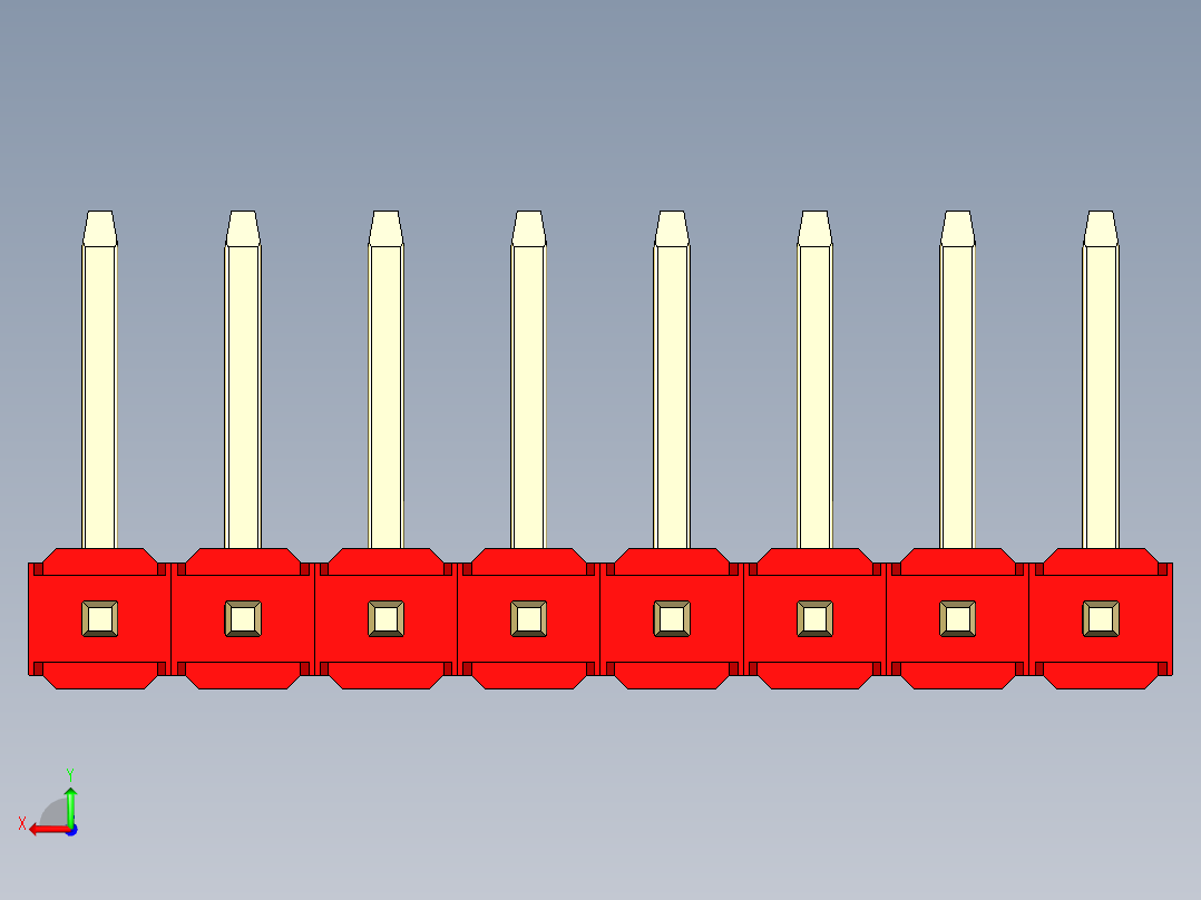 彩色公排针 100mil 2.54mm 系列-DS1022_red_08p_100mil_TypeU_rev1.0后视图