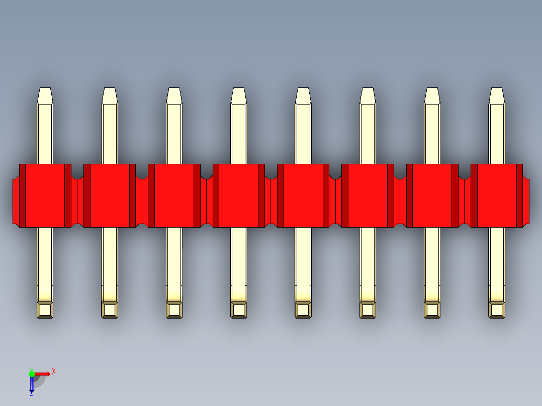 彩色公排针 100mil 2.54mm 系列-DS1022_red_08p_100mil_TypeU_rev1.0俯视图