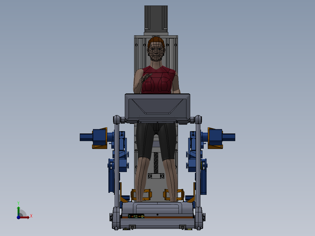 基于SW平板运动的外骨骼式下肢康复机器人（重力减重系统）设计（含三维图及CAD图纸）前视图