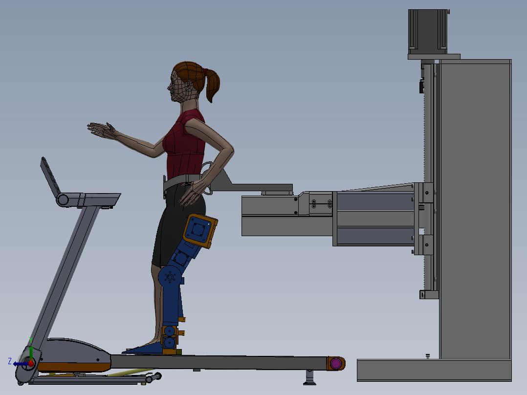 基于SW平板运动的外骨骼式下肢康复机器人（重力减重系统）设计（含三维图及CAD图纸）右视图