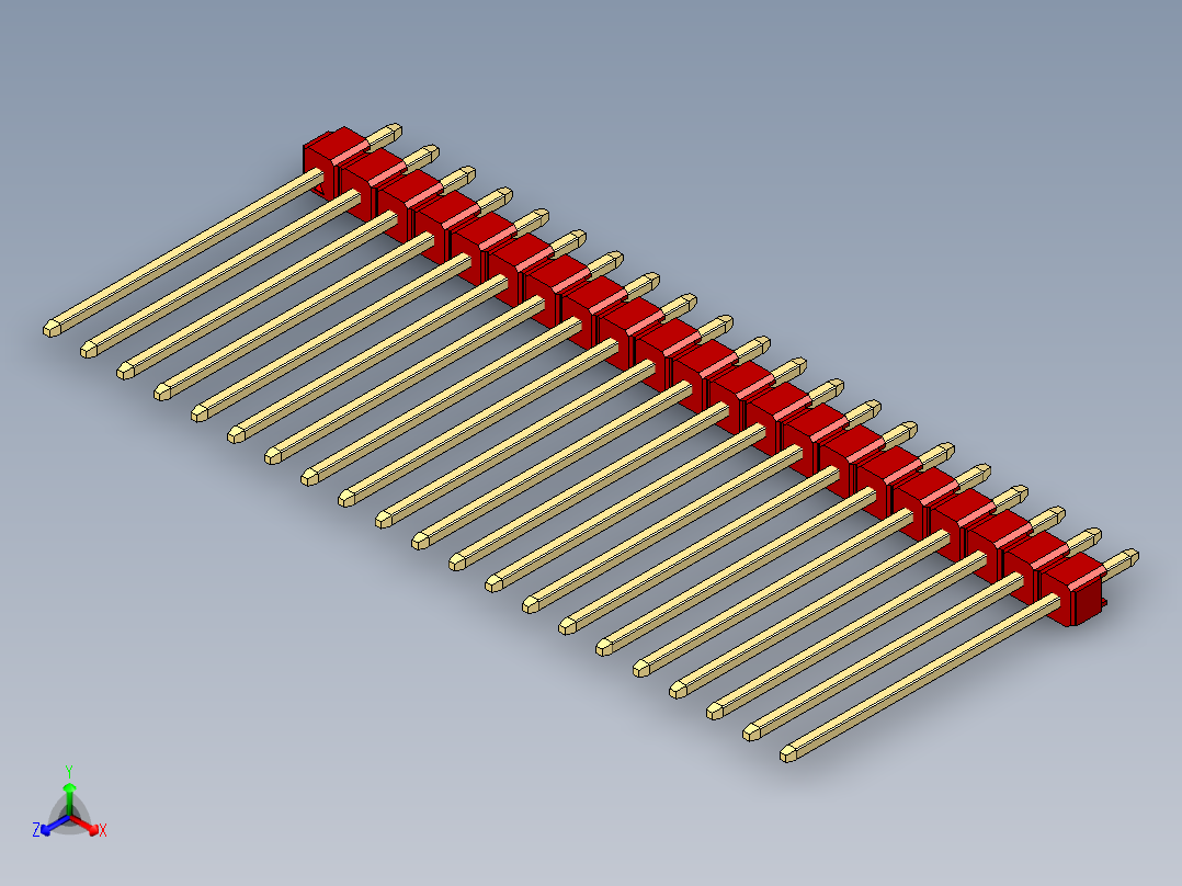 彩色公头100mil（2.54mm）系列-DS1021_red_1x21p_100mil_Type19_rev1.0正等轴测图