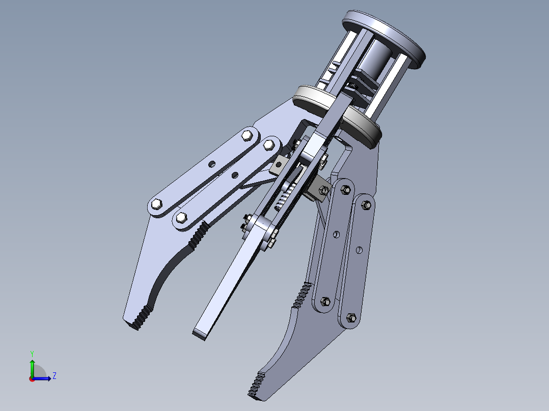 Solidworks三抓机械设备爪夹持器机械爪三维模型左视图