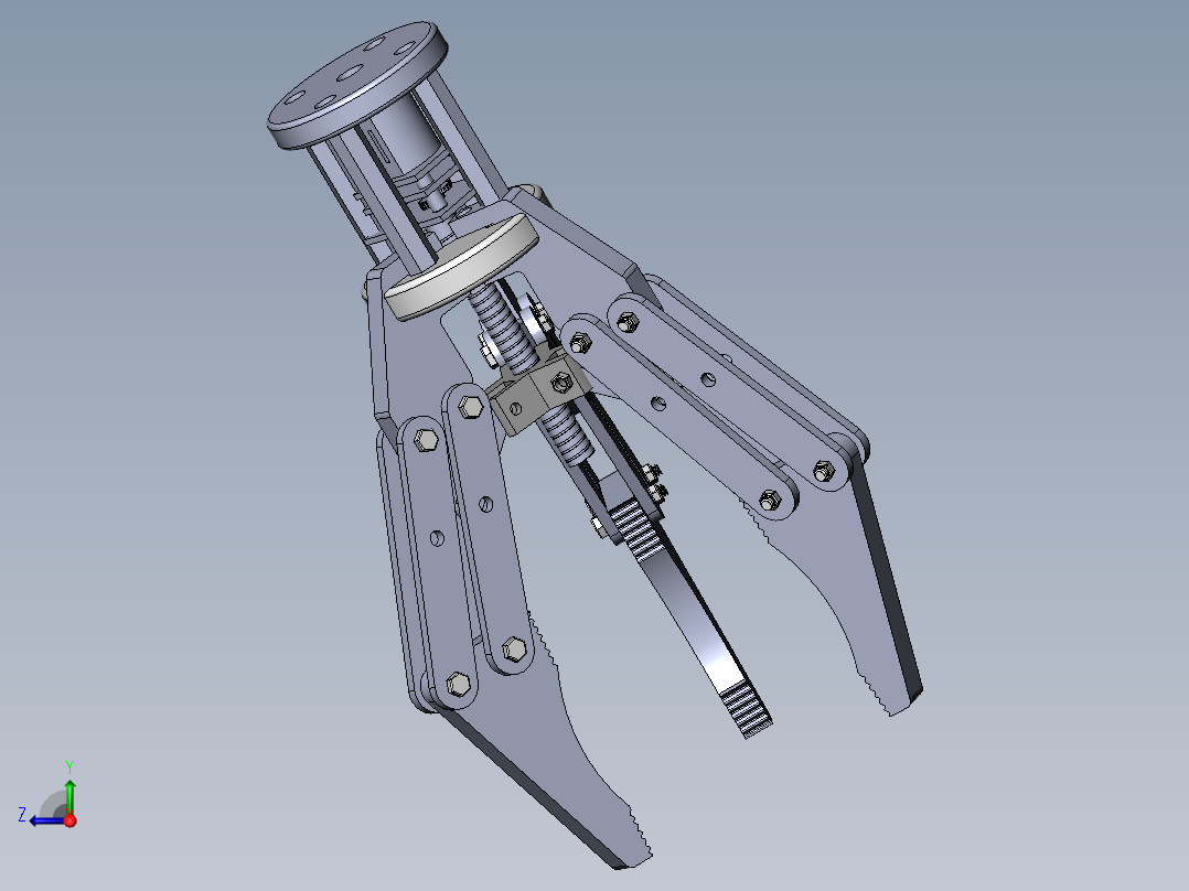 Solidworks三抓机械设备爪夹持器机械爪三维模型右视图