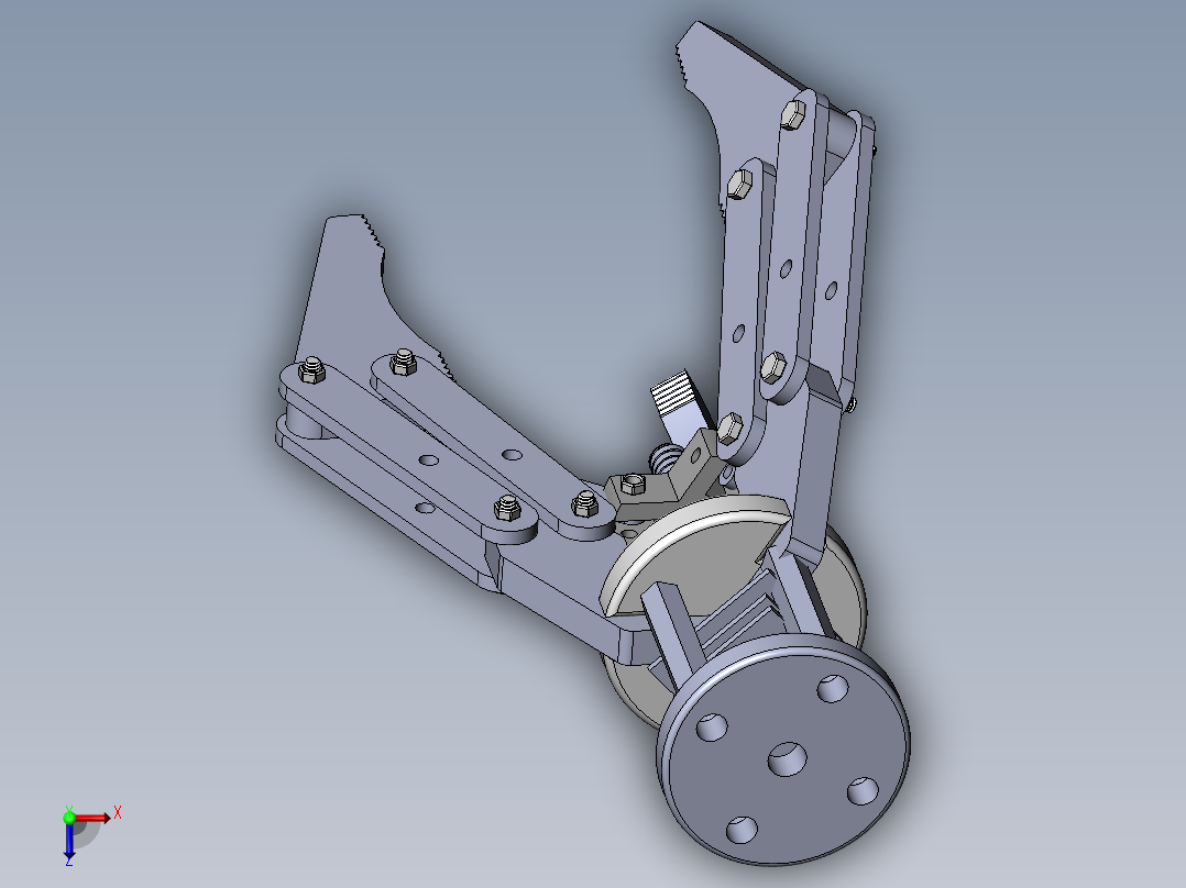 Solidworks三抓机械设备爪夹持器机械爪三维模型俯视图