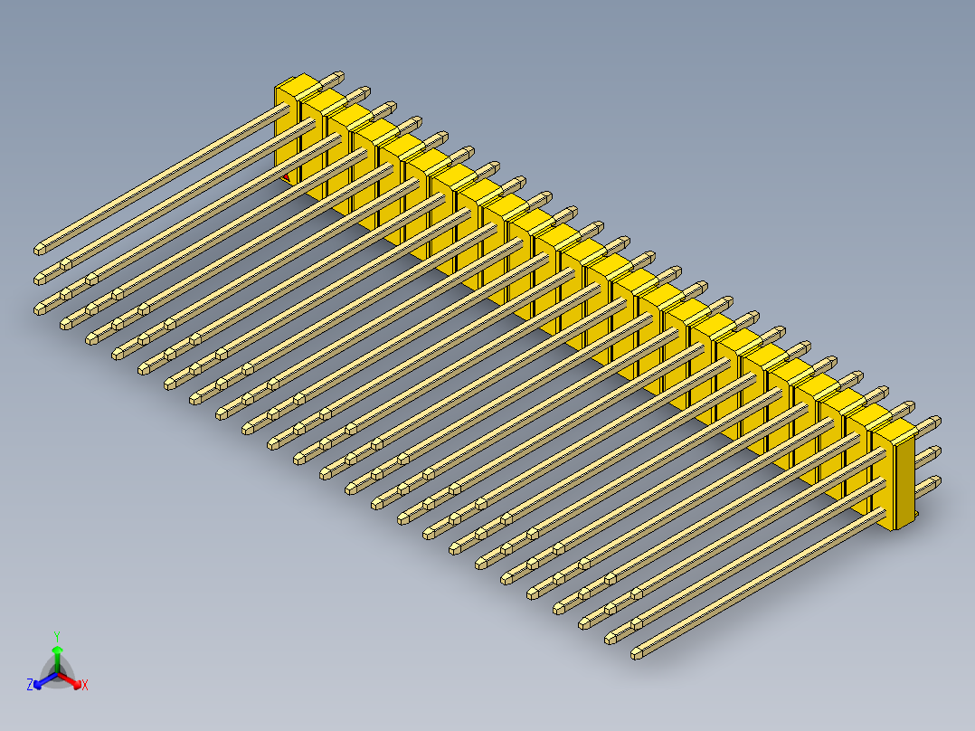 彩色公头100mil（2.54mm）系列-DS1021_yellow_3x24p_100mil_Type43_rev1.0正等轴测图