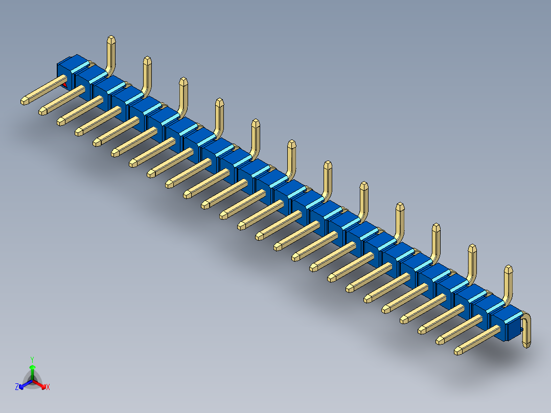 彩色公排针 100mil 2.54mm 系列-DS1022_blue_25p_100mil_Type_SMT_R2_rev1.0正等轴测图