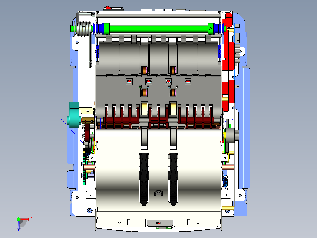 上下光源一体磁敏式三槽捻钞轮2口纸币清分机 Creo可编辑俯视图