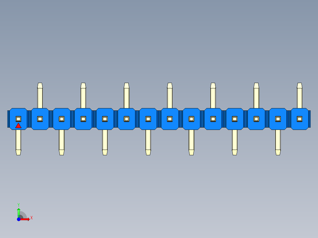 彩色公排针 100mil 2.54mm 系列-DS1022_blue_14p_100mil_Type_SMT_R2_rev1.0前视图
