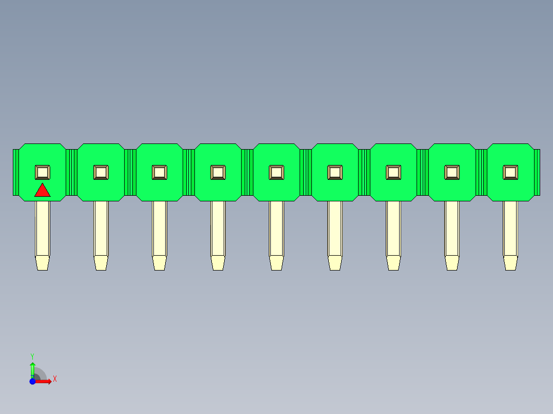 彩色公排针 100mil 2.54mm 系列-DS1022_green_1x09p_100mil_TypeD_rev1.0前视图