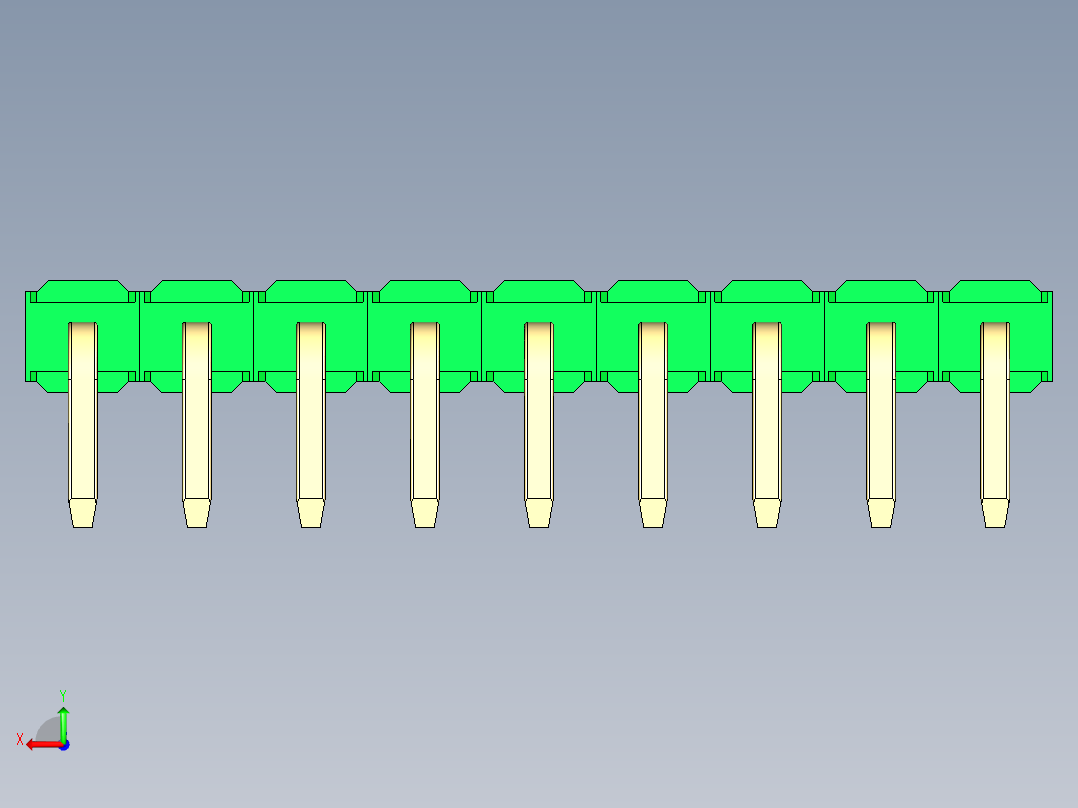 彩色公排针 100mil 2.54mm 系列-DS1022_green_1x09p_100mil_TypeD_rev1.0后视图