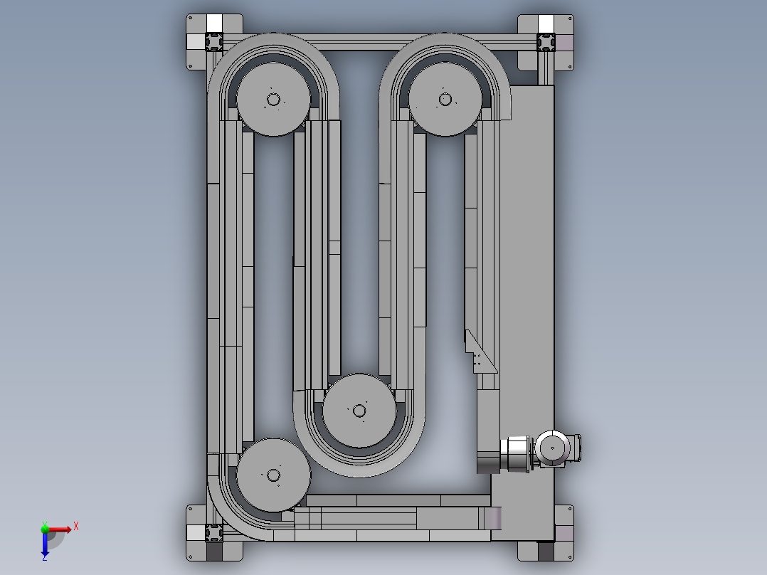 S型链板输送线3D图纸 H924 机械设计参考资料设计素材素材俯视图