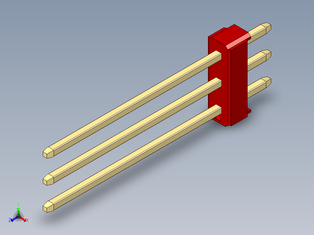 彩色公头100mil（2.54mm）系列-DS1021_red_3x01p_100mil_Type19_rev1.0正等轴测图