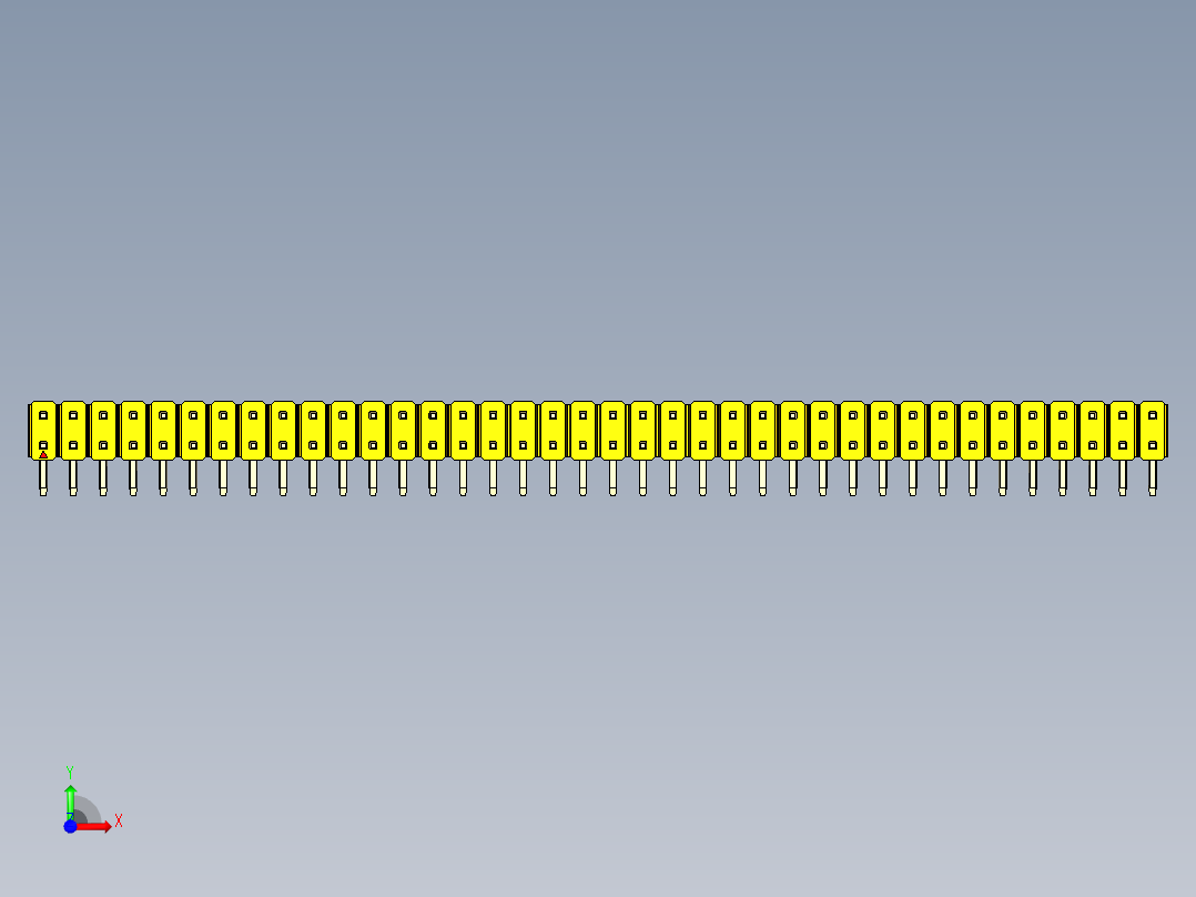 彩色公排针 100mil 2.54mm 系列-DS1022_yellow_2x38p_100mil_TypeD_rev1.0前视图