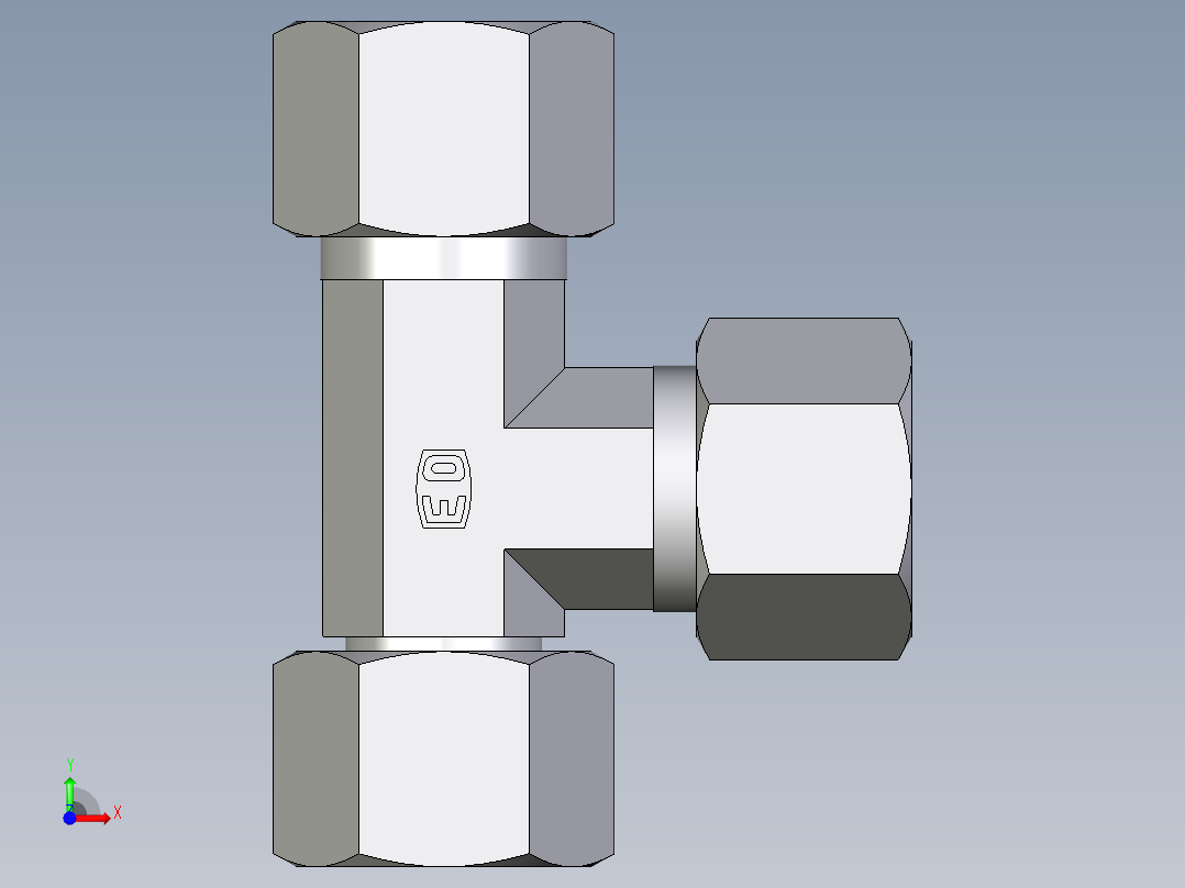 卡套式工业通用硬管接头EO_Swivel_nut_run_tee_EL12ZS71前视图
