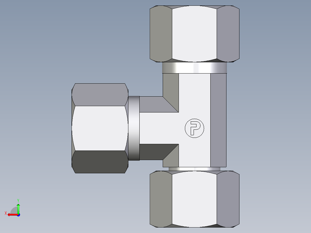 卡套式工业通用硬管接头EO_Swivel_nut_run_tee_EL12ZS71后视图