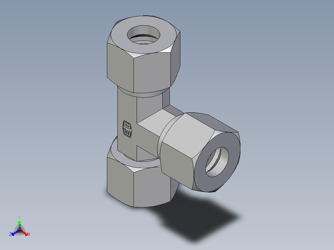 卡套式工业通用硬管接头EO_Swivel_nut_run_tee_EL12ZS71正等轴测图
