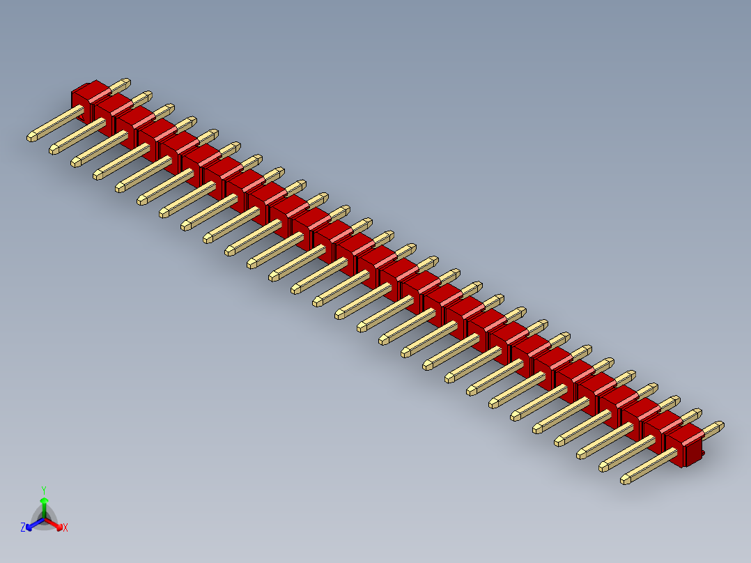 彩色公头100mil（2.54mm）系列-DS1021_red_1x28p_100mil_Type1_rev1.0正等轴测图