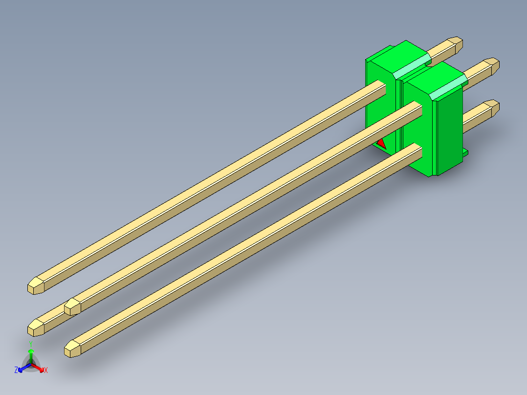 彩色公头100mil（2.54mm）系列-DS1021_green_2x02p_100mil_Type43_rev1.0正等轴测图