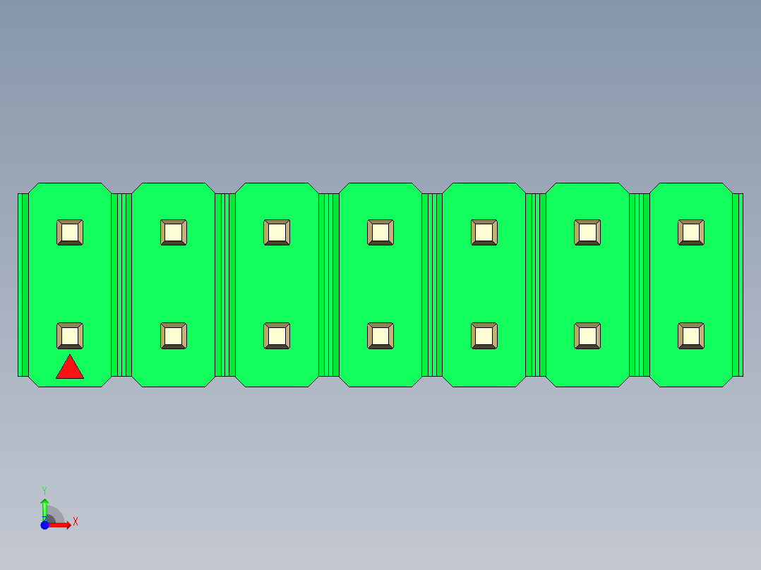 彩色公头100mil（2.54mm）系列-DS1021_green_2x07p_100mil_Type5_rev1.0前视图