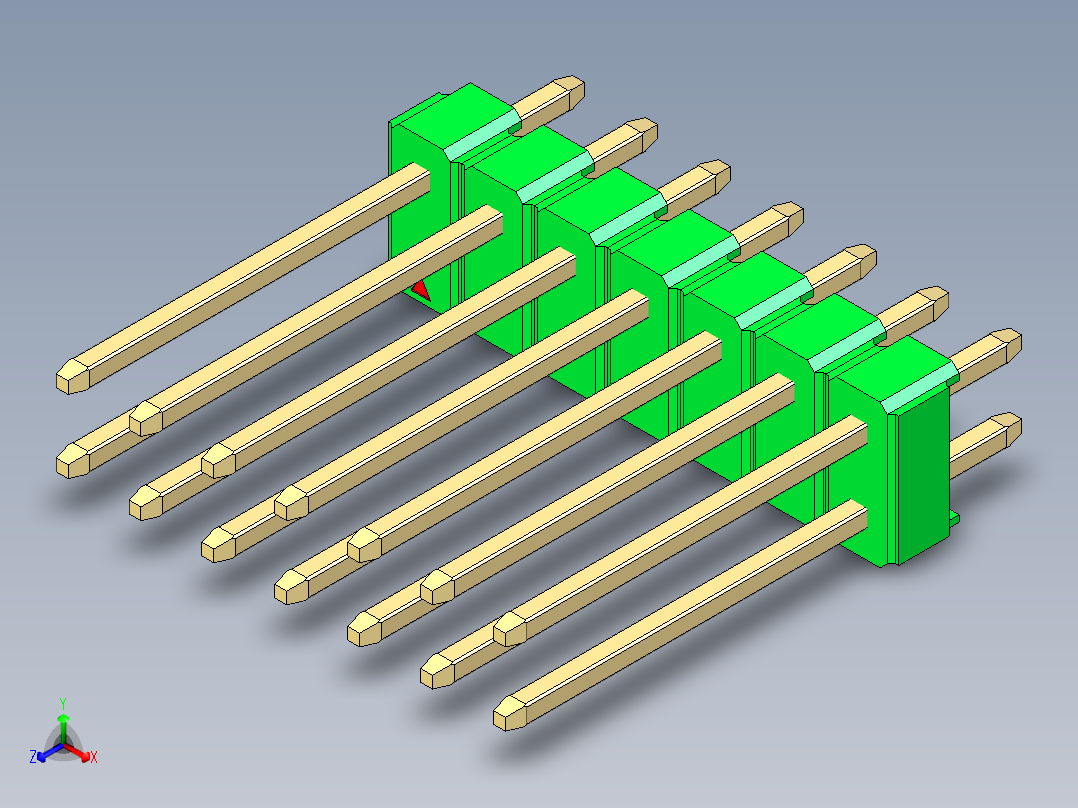 彩色公头100mil（2.54mm）系列-DS1021_green_2x07p_100mil_Type5_rev1.0正等轴测图