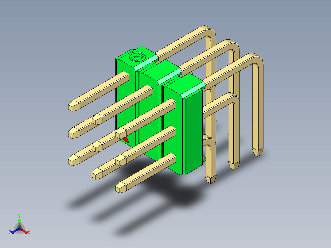 彩色公排针 100mil 2.54mm 系列-DS1022_green_3x03p_100mil_TypeD_rev1.0正等轴测图