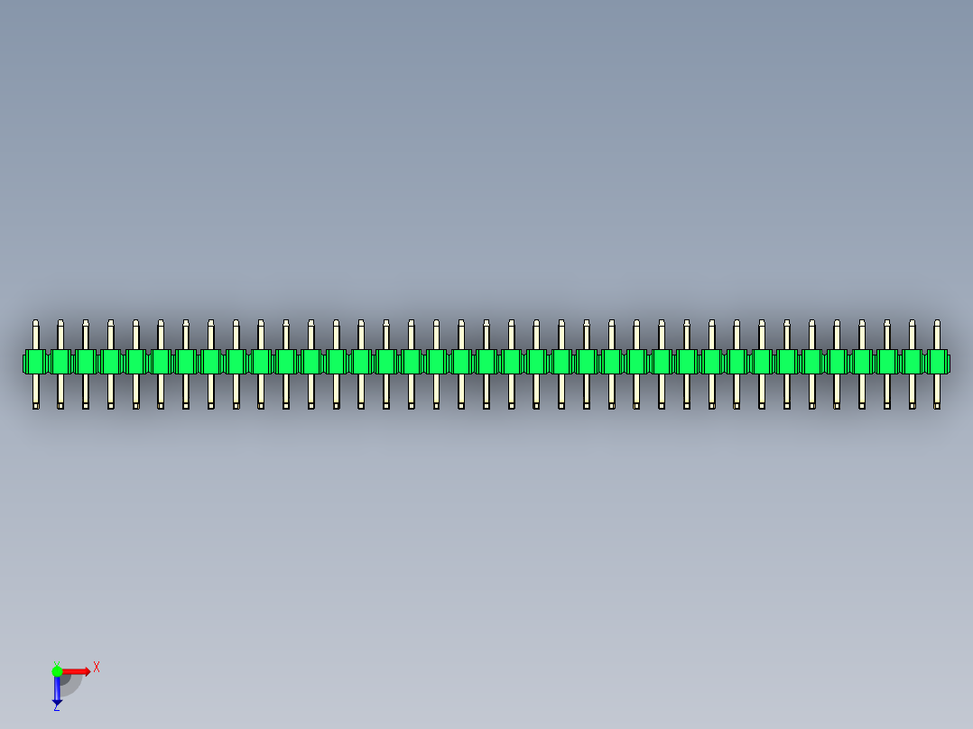 彩色公排针 100mil 2.54mm 系列-DS1022_green_37p_100mil_TypeU_rev1.0俯视图