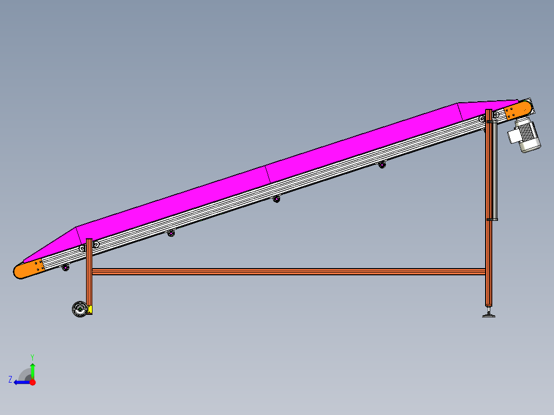 40x80型材框架倾斜皮带输送机3D数模图纸 STEP格式右视图