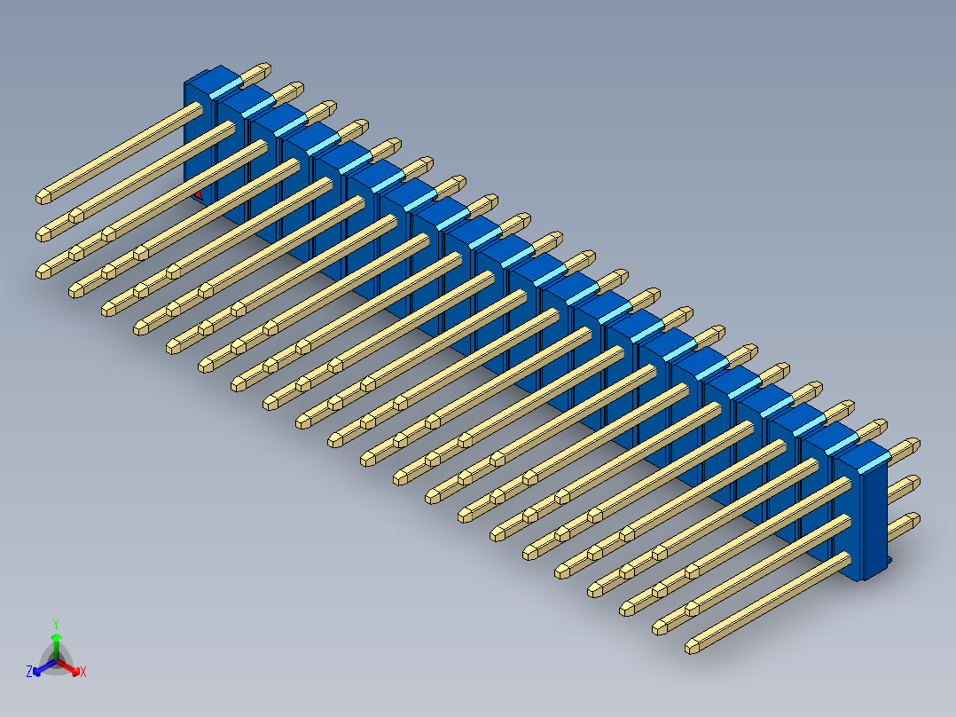 彩色公头100mil（2.54mm）系列-DS1021_blue_3x21p_100mil_Type5_rev1.0正等轴测图
