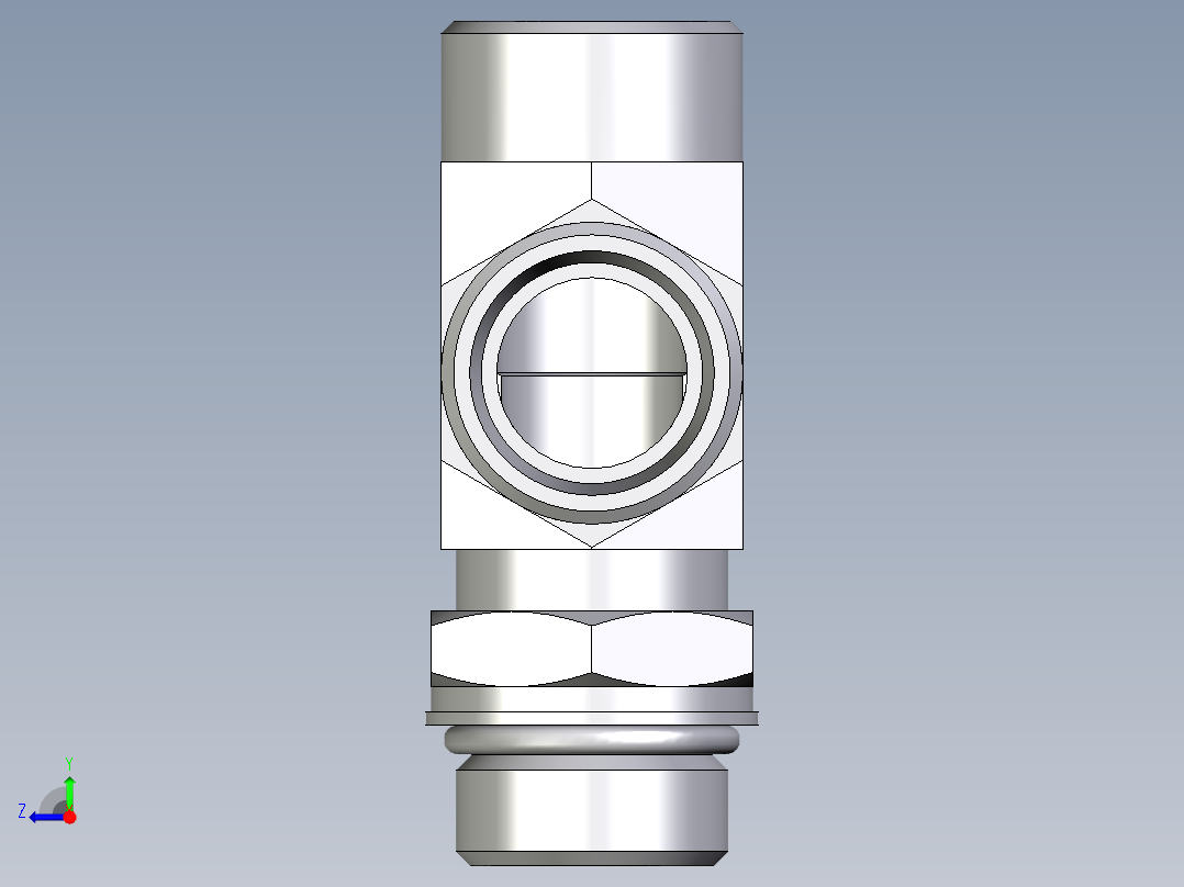 卡套式工业通用硬管接头EO_Adjustable_locknut_run_tee_LEE22LM27X2OROMDCF右视图