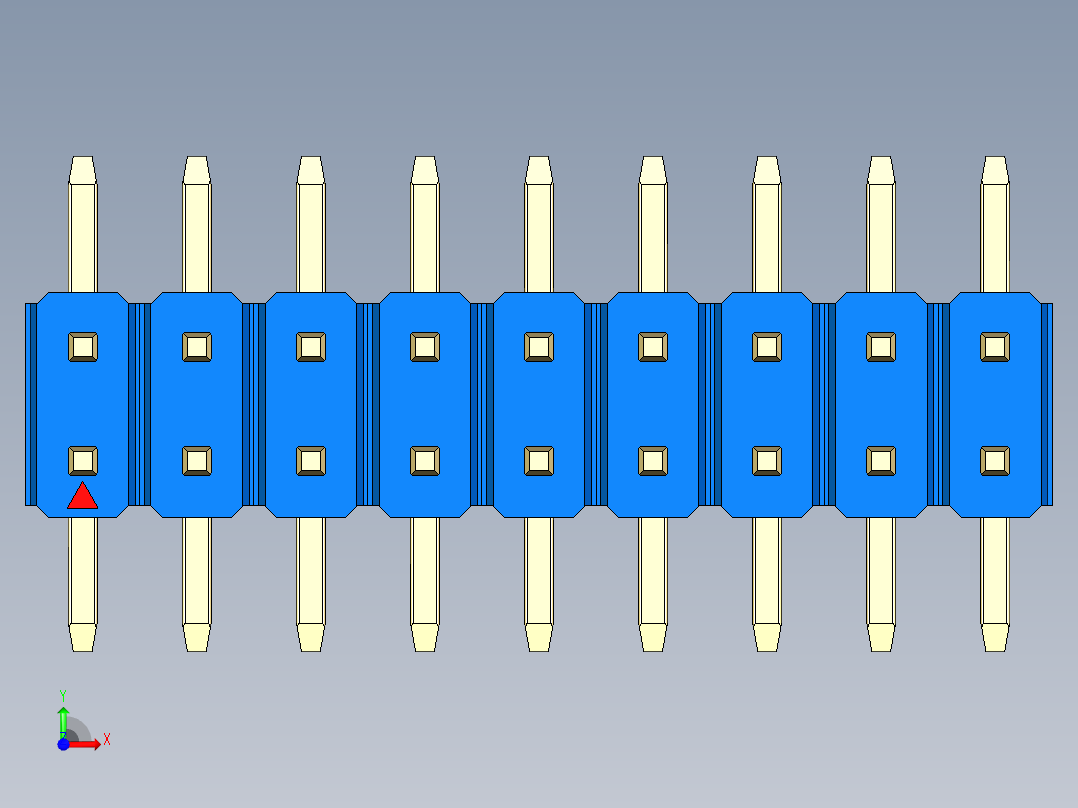 彩色公排针 100mil 2.54mm 系列-DS1022_blue_18p_100mil_TypeSMT_rev1.0前视图