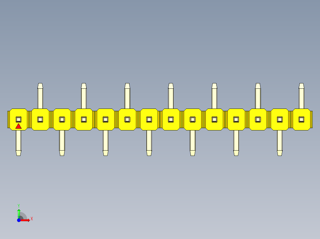 彩色公排针 100mil 2.54mm 系列-DS1022_yellow_14p_100mil_Type_SMT_R2_rev1.0前视图