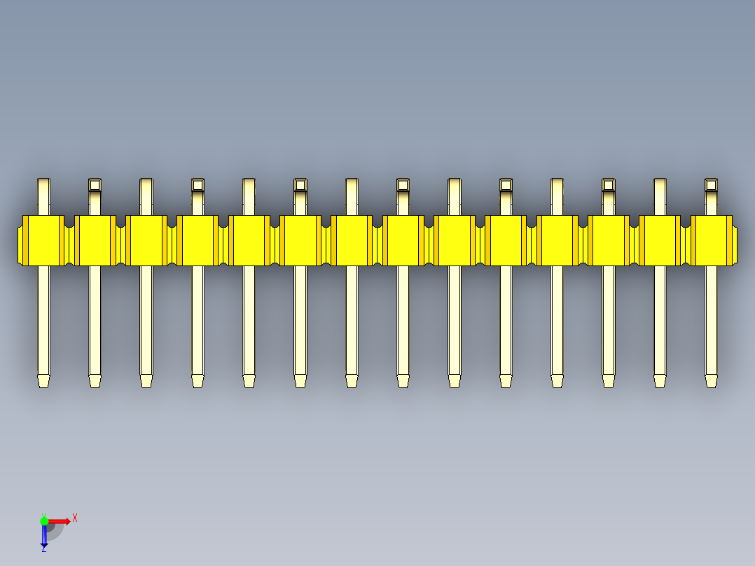 彩色公排针 100mil 2.54mm 系列-DS1022_yellow_14p_100mil_Type_SMT_R2_rev1.0俯视图