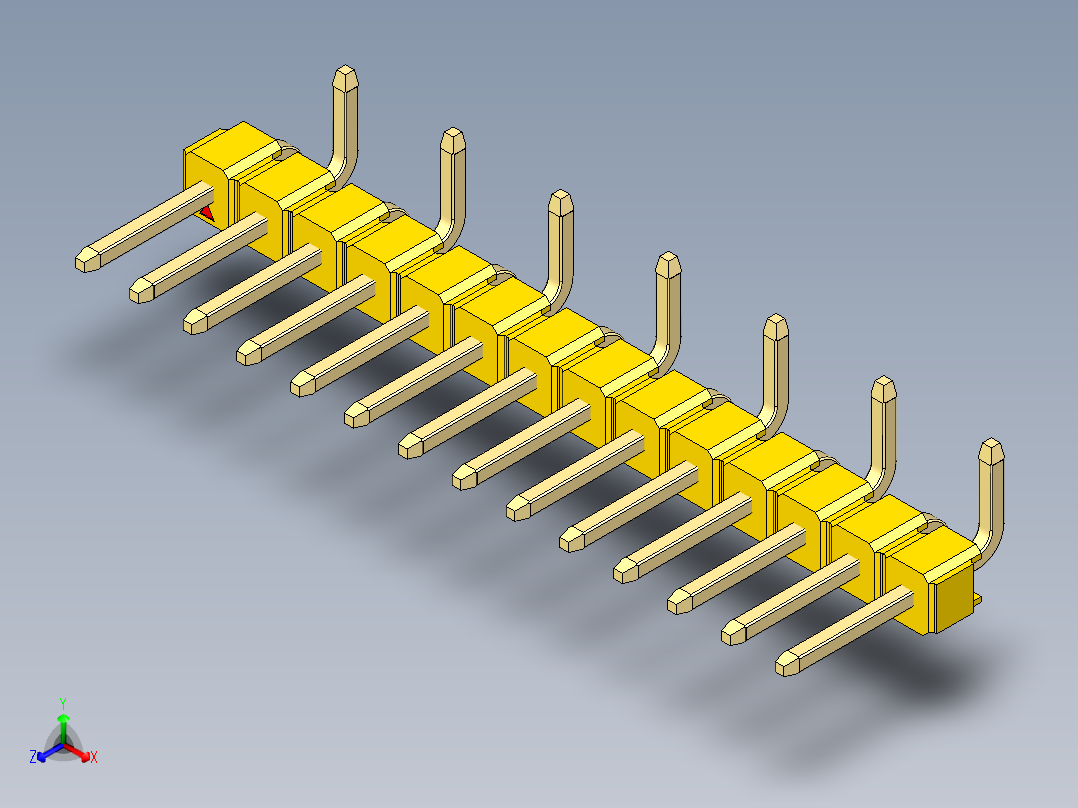 彩色公排针 100mil 2.54mm 系列-DS1022_yellow_14p_100mil_Type_SMT_R2_rev1.0正等轴测图