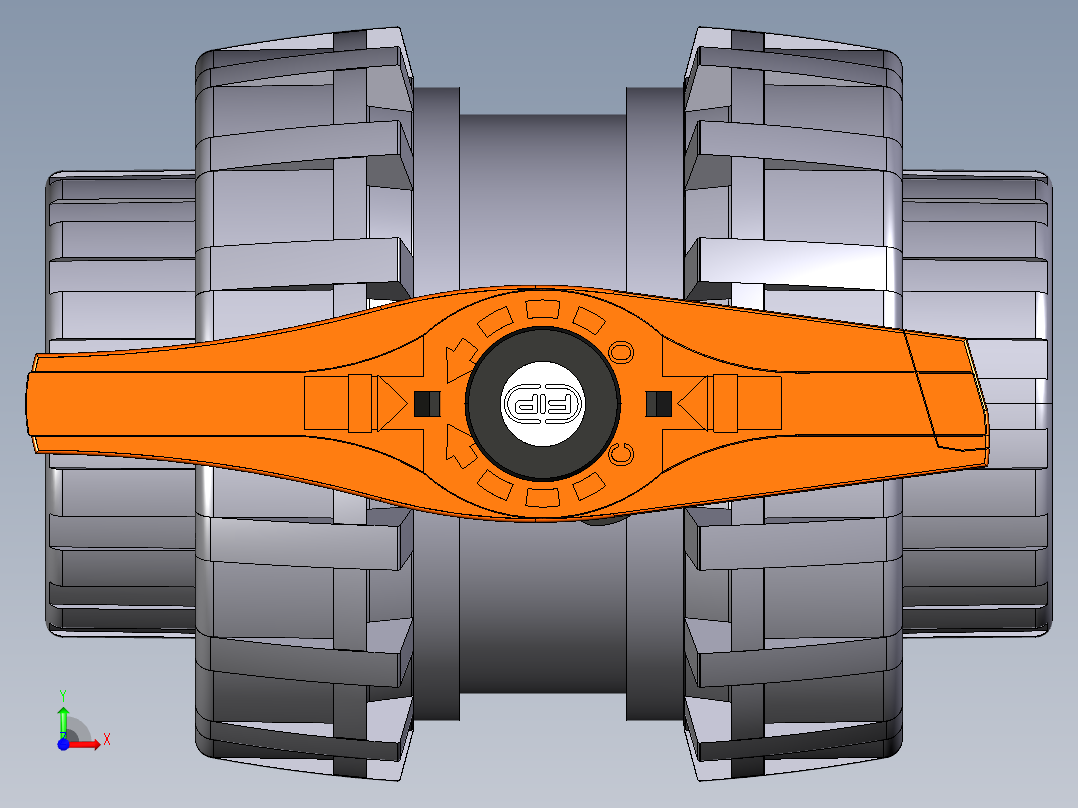 1VXEIC EasyFit双向球阀母端溶剂焊接，公制系列前视图
