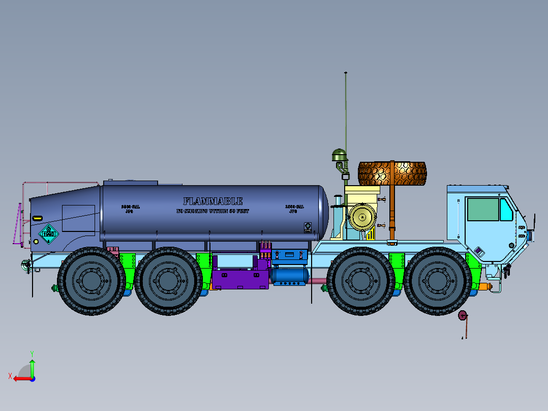 重型扩展机动油罐卡车后视图