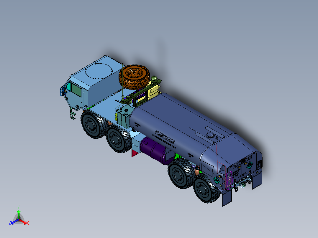 重型扩展机动油罐卡车正等轴测图