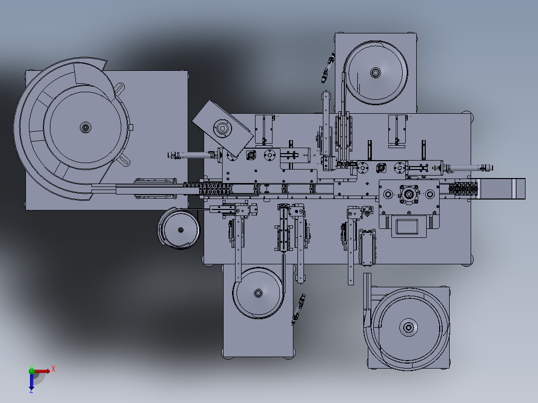 前支架板上垫片、轴承、压片一体组装机俯视图